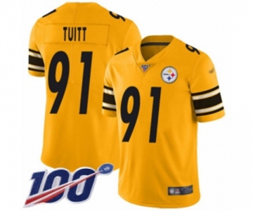 Men's Pittsburgh Steelers #91 Stephon Tuitt Limited Gold Inverted Legend 100th Season Football Jersey