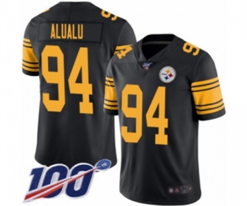 Men's Pittsburgh Steelers #94 Tyson Alualu Limited Black Rush Vapor Untouchable 100th Season Football Jersey