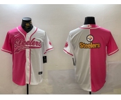 Men's Pittsburgh Steelers Big Logo 2024 Arctic Red White Salute To Service Stitched Baseball Jersey