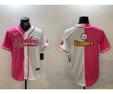 Men's Pittsburgh Steelers Big Logo 2024 Arctic Red White Salute To Service Stitched Baseball Jersey