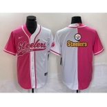 Men's Pittsburgh Steelers Big Logo Pink White Two Tone With Patch Cool Base Stitched Baseball Jersey