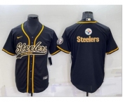 Men's Pittsburgh Steelers Black Team Big Logo With Patch Cool Base Stitched Baseball Jersey