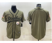 Men's Pittsburgh Steelers Blank Olive Salute to Service Cool Base Stitched Baseball Jersey