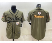 Men's Pittsburgh Steelers Blank Olive Salute to Service Team Big Logo Cool Base Stitched Baseball Jersey