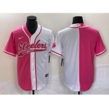 Men's Pittsburgh Steelers Blank Pink White Two Tone With Patch Cool Base Stitched Baseball Jersey