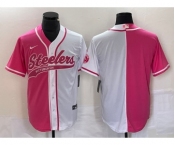 Men's Pittsburgh Steelers Blank Pink White Two Tone With Patch Cool Base Stitched Baseball Jersey