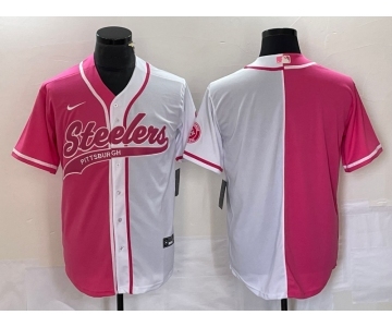 Men's Pittsburgh Steelers Blank Pink White Two Tone With Patch Cool Base Stitched Baseball Jersey