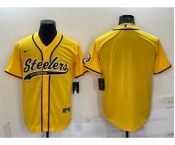 Men's Pittsburgh Steelers Blank Yellow With Patch Cool Base Stitched Baseball Jersey