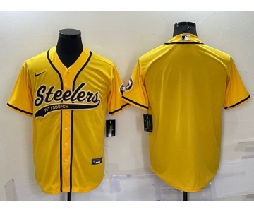 Men's Pittsburgh Steelers Blank Yellow With Patch Cool Base Stitched Baseball Jersey