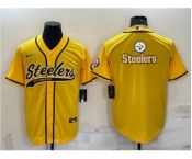 Men's Pittsburgh Steelers Gold Team Big Logo With Patch Cool Base Stitched Baseball Jersey