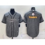 Men's Pittsburgh Steelers Grey Gridiron Team Big Logo Cool Base Stitched Baseball Jersey