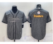 Men's Pittsburgh Steelers Grey Gridiron Team Big Logo Cool Base Stitched Baseball Jersey