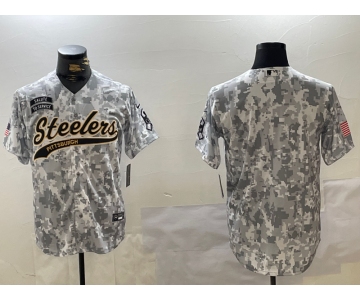 Men's Pittsburgh Steelers Team Logo 2024 Arctic Camo Salute to Service Stitched Baseball Jersey