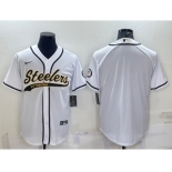 Men's Pittsburgh Steelers White Team Big Logo With Patch Cool Base Stitched Baseball Jersey