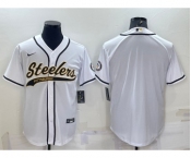 Men's Pittsburgh Steelers White Team Big Logo With Patch Cool Base Stitched Baseball Jersey