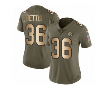 Women Nike Pittsburgh Steelers #36 Jerome Bettis Limited Olive Gold 2017 Salute to Service NFL Jersey