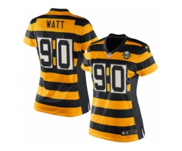 Women Nike Pittsburgh Steelers #90 T.J. Watt YellowBlack Alternate 80TH Anniversary Throwback NFL Jersey