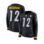 Women's Nike Pittsburgh Steelers #12 Terry Bradshaw Limited Black Therma Long Sleeve NFL Jersey