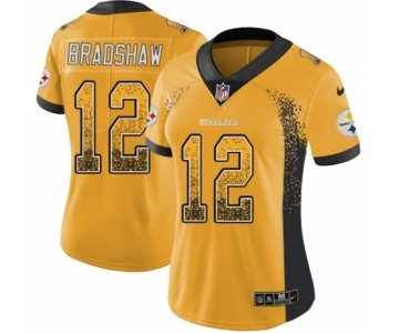 Women's Nike Pittsburgh Steelers #12 Terry Bradshaw Limited Gold Rush Drift Fashion NFL Jersey