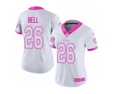 Women's Nike Pittsburgh Steelers #26 Le'Veon Bell Limited White Pink Rush Fashion NFL Jersey