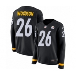 Women's Nike Pittsburgh Steelers #26 Rod Woodson Limited Black Therma Long Sleeve NFL Jersey