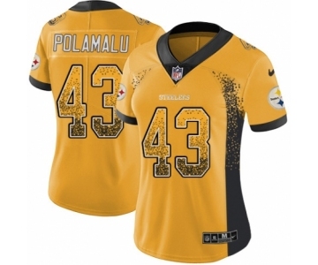 Women's Nike Pittsburgh Steelers #43 Troy Polamalu Limited Gold Rush Drift Fashion NFL Jersey