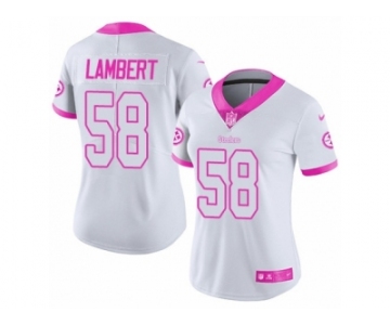 Women's Nike Pittsburgh Steelers #58 Jack Lambert Limited White Pink Rush Fashion NFL Jersey