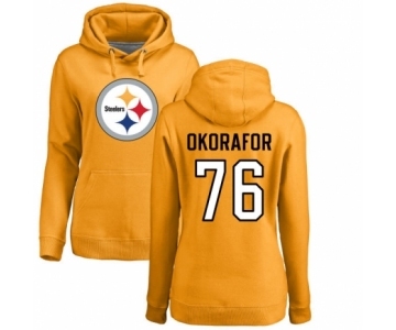 Women's Nike Pittsburgh Steelers #76 Chukwuma Okorafor Gold Name & Number Logo Pullover Hoodie