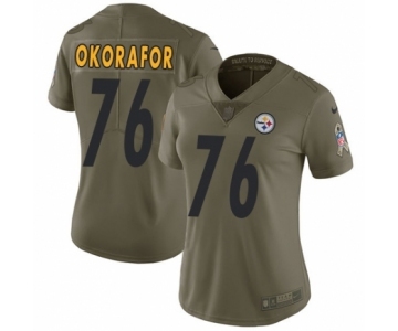 Women's Nike Pittsburgh Steelers #76 Chukwuma Okorafor Limited Olive 2017 Salute to Service NFL Jersey