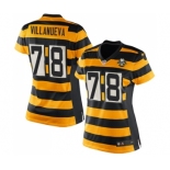 Women's Nike Pittsburgh Steelers #78 Alejandro Villanueva Elite Yellow Black Alternate 80TH Anniversary Throwback NFL Jersey