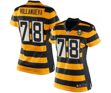 Women's Nike Pittsburgh Steelers #78 Alejandro Villanueva Elite Yellow Black Alternate 80TH Anniversary Throwback NFL Jersey