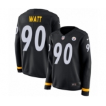 Women's Nike Pittsburgh Steelers #90 T. J. Watt Limited Black Therma Long Sleeve NFL Jersey