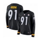 Women's Nike Pittsburgh Steelers #91 Kevin Greene Limited Black Therma Long Sleeve NFL Jersey