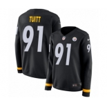 Women's Nike Pittsburgh Steelers #91 Stephon Tuitt Limited Black Therma Long Sleeve NFL Jersey