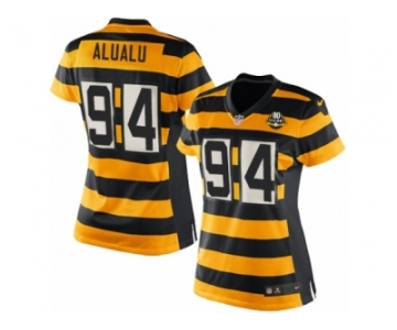 Women's Nike Pittsburgh Steelers #94 Tyson Alualu Limited Yellow Black Alternate 80TH Anniversary Throwback NFL Jersey