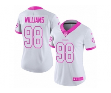 Women's Nike Pittsburgh Steelers #98 Vince Williams Limited White Pink Rush Fashion NFL Jersey