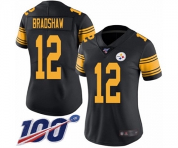 Women's Pittsburgh Steelers #12 Terry Bradshaw Limited Black Rush Vapor Untouchable 100th Season Football Jersey