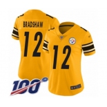 Women's Pittsburgh Steelers #12 Terry Bradshaw Limited Gold Inverted Legend 100th Season Football Jersey