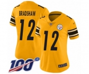 Women's Pittsburgh Steelers #12 Terry Bradshaw Limited Gold Inverted Legend 100th Season Football Jersey