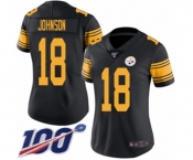 Women's Pittsburgh Steelers #18 Diontae Johnson Limited Black Rush Vapor Untouchable 100th Season Football Jersey