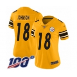 Women's Pittsburgh Steelers #18 Diontae Johnson Limited Gold Inverted Legend 100th Season Football Jersey