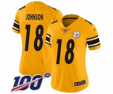 Women's Pittsburgh Steelers #18 Diontae Johnson Limited Gold Inverted Legend 100th Season Football Jersey