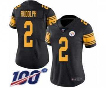 Women's Pittsburgh Steelers #2 Mason Rudolph Limited Black Rush Vapor Untouchable 100th Season Football Jersey