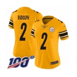 Women's Pittsburgh Steelers #2 Mason Rudolph Limited Gold Inverted Legend 100th Season Football Jersey