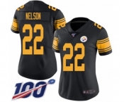 Women's Pittsburgh Steelers #22 Steven Nelson Limited Black Rush Vapor Untouchable 100th Season Football Jersey