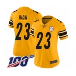 Women's Pittsburgh Steelers #23 Joe Haden Limited Gold Inverted Legend 100th Season Football Jersey