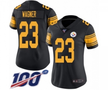 Women's Pittsburgh Steelers #23 Mike Wagner Limited Black Rush Vapor Untouchable 100th Season Football Jersey