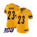 Women's Pittsburgh Steelers #23 Mike Wagner Limited Gold Inverted Legend 100th Season Football Jersey