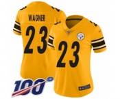 Women's Pittsburgh Steelers #23 Mike Wagner Limited Gold Inverted Legend 100th Season Football Jersey