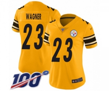 Women's Pittsburgh Steelers #23 Mike Wagner Limited Gold Inverted Legend 100th Season Football Jersey